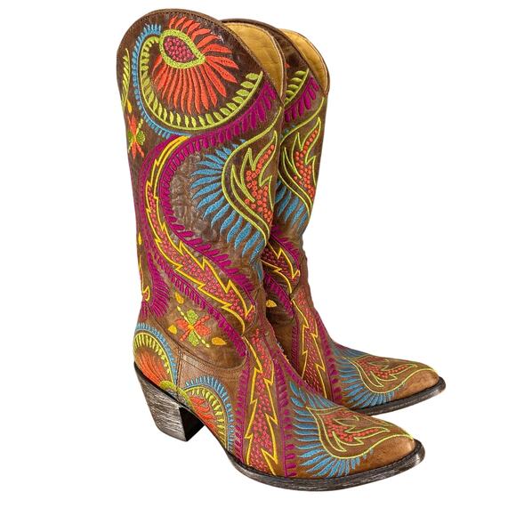 Old Gringo Shoes - Old Gringo Tiegan Womens 8B Western Cowboy Embroidered Colorful Pointed Toe